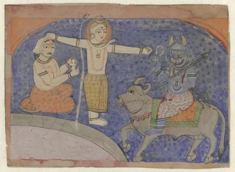 Shiva tötet Yama mit seinem Dreizack