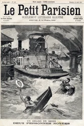 Unfall in der Seine: zwei Personen in einem ertrunkenen Boot. In „Le Petit Parisien“ am 25.04.1897
