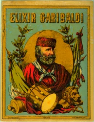 Werbung für Elixir Garibaldi, mit Porträt des italienischen Patrioten