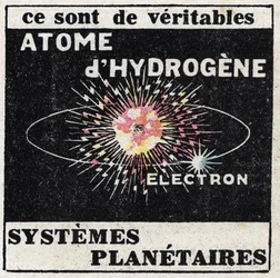 Atom und Wissenschaft: Wasserstoffatom. Anonyme Illustration von 1925. Private Sammlung.
