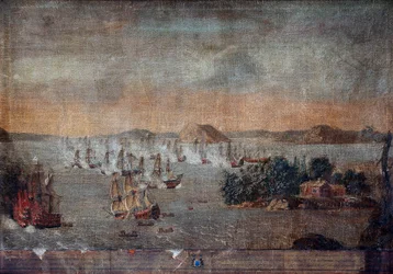 Schlacht von Hogland - Während des Großen Nordischen Krieges, die Seeschlacht am 22. Juli 1713 zwischen Schweden und Russland - Gemälde eines unbekannten Künstlers
