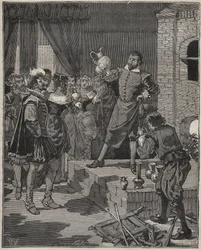 Bernard Palissy (1510-1589), französischer Keramiker, holt seine ersten emaillierten Stücke aus dem Ofen. Gravur von 1880 in 