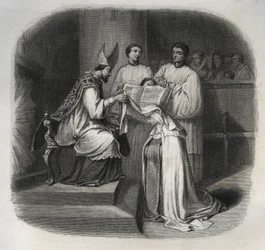 Selige Maria von der Menschwerdung (Jeanne Avrillot) (1566-1618) französische Mystikerin, die 1614 den Schleier der Karmelitin empfängt. Gravur von 1846 in 