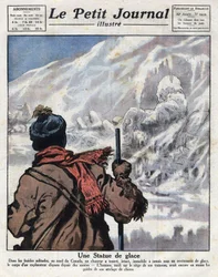 Entdeckung des Körpers eines Entdeckers im Eis von Kanada, der seit Jahren verschwunden war. Illustration aus „Le petit journal“ vom 11.12.1921. Private Sammlung