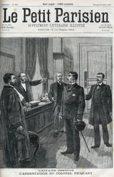 Dreyfus-Affäre, 1898, die Verhaftung von Oberstleutnant Georges Picquart (1854-1914). In „le petit Parisien“ von 1898.