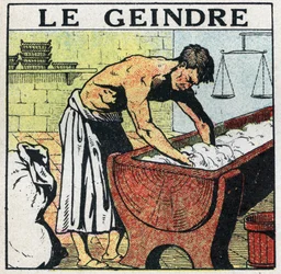 Elektrische Werkzeuge: das Wimmern oder der Assistent des Bäckers, dessen Beruf es war, den Teig zu schälen, bevor elektrische Knetmaschinen erfunden wurden. Anonyme Illustration von 1925. Private Sammlung.