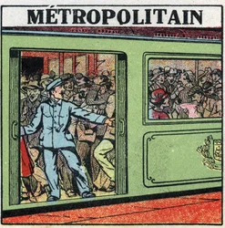 Elektrische Straßenbahnen: Passagiere drängen sich in der Métropolitain in Paris. Anonyme Illustration von 1925. Private Sammlung.