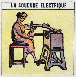 Elektrische Werkzeuge: Elektroschweißen. Anonyme Illustration von 1925. Private Sammlung.