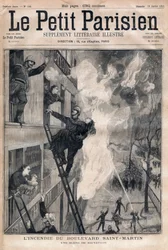 Feuerwehrmann von Paris: Rettungsszene während des Brandes am Boulevard Saint-Martin. Gravur in „Le petit Parisien“ von 1891. Private Sammlung