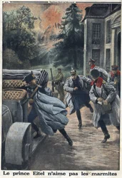 Erster Weltkrieg 1914-1918. Prinz Eitel Friedrich von Preußen (1883-1942) floh bei Annäherung der englischen Armee in die Stadt Coulommiers. In „Le Petite Journal“, am 1.10.1916. Private Sammlung