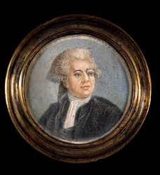 Französische Revolution: „Porträt von Honore Gabriel (Honore-Gabriel) Riqueti, Graf von Mirabeau (1749-1791) im Kostüm des Dritten Standes“ Anonyme Miniaturmalerei des 18. Jahrhunderts.