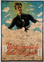Italienisches Propagandaplakat mit dem Aufruf an das italienische Volk, die nationale Liste Benito Mussolinis zu wählen