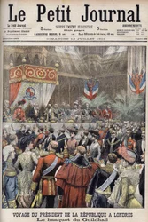 London, Großbritannien. Reise von Präsident Loubet. Empfang im Guildhall durch Sir Marcus Samuel. Le Petit Journal, Juli 1903 (Gravur)