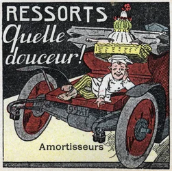 Mechanischer Antrieb: Stoßdämpfer eines Autos. Anonyme Illustration von 1925. Private Sammlung.