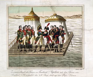 Treffen der Kaiser Alexander I. von Russland und Napoleon I. von Frankreich am Neman bei Tilsit