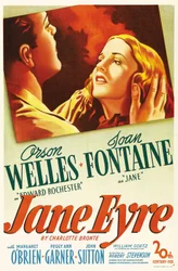 Filmplakat des Films „Jane Eyre“ geschrieben von Charlotte Bronte und inszeniert von Robert Stevenson im Jahr 1944 mit den Schauspielern Orson Welles als Edward Rochester und Joan Fontaine als Jane. Private Sammlung