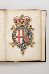 Orden des Hosenbandes: Buch der Statuten, das Charles Fitzroy, Herzog von Grafton gehörte - Königliche Wappen der Hannoveraner von 1714 bis 1801