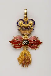 Orden vom Goldenen Vlies: Österreichisches Goldenes Vlies - Verkleinertes Abzeichen - 1850-1900 - Gold und Emaille - H 6,2 cm; B 4,1 cm; Gewicht: 20 g - Privatsammlung