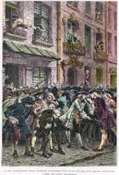 Paris IV Arrondissement - La rue Quincampoix im Jahr 1720 zur Zeit des Systems von John Law (1671 - 1729) - „L