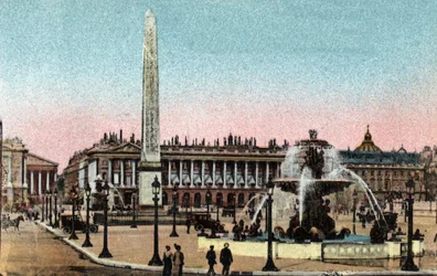 Paris: Blick auf den Place de la Concorde mit den Brunnen und dem Obelisken. Fotografie von 1920 im „Artistic Album“ der Stadt Paris. Private Sammlung.
