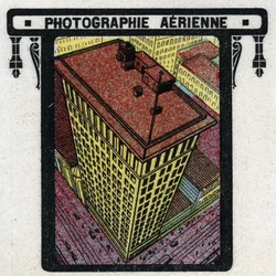 Fotografie: Luftaufnahme eines Gebäudes. Anonyme Illustration von 1925. Private Sammlung.