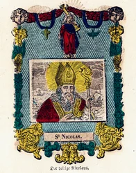 Andachtsbild: Heiliger Nikolaus. Gravur des 19. Jahrhunderts. Private Sammlung
