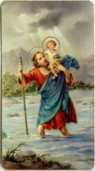 St. Christophorus überquert den Jordan mit dem jungen Jesus auf dem Rücken