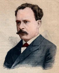 Porträt von Eugène Turpin (1848-1927), Chemiker, spezialisiert auf Sprengstoffe. Gravur in „Le petit Parisien“ von 1891. Private Sammlung.