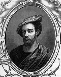 Porträt von Francesco Primaticcio, bekannt als Der Primatice (1504 - 1570), italienischer Maler. Gravur von 1859 in „Die Galerien Europas - Italien“ von Armengaud. Private Sammlung
