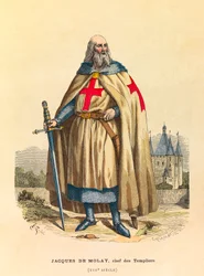 Porträt von Jacques de Molay (1244-1314), Großmeister der Templer im 13. Jahrhundert, Gravur - Privatsammlung