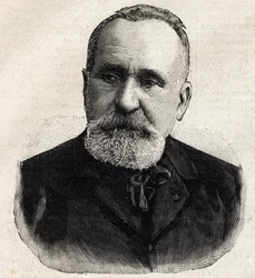 Porträt von Pierre Puvis de Chavannes (1824-1898), französischer Maler, damals Präsident der Société Nationale des Beaux-Arts. Stich in „Le Petit Parisien“