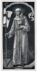 Porträt von Johannes von Capistran (Giovanni da Capestrano) (1386-1456), italienischer Franziskaner. Nach dem Gemälde von Bartolomeo Vivarini aus dem 15. Jahrhundert. Gravur in „Les Missions Catholiques au XIXeme Siecle“ von Louis-Eugene Louvet. Private Sa