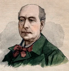 Porträt von Théodore de Banville (1823-1891), französischer Dichter. Gravur in „Le petit Parisien“ von 1891. Private Sammlung.