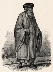 Porträt eines koptischen Katholiken aus Zifte in Ägypten. Gravur in „Les Missions Catholiques au XIXème Siècle“ von Louis-Eugène Louvet. Private Sammlung.