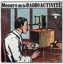 Radium: Messung der Radioaktivität. Anonyme Illustration von 1925. Private Sammlung.