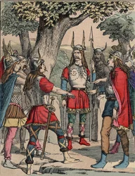 Darstellung von Vercingetorix (ca. 80-46 v. Chr.) Krieger und gallischer Anführer des Arvernerstammes, der von seinem Volk ausgewählt wurde, um den Krieg gegen die Römer zu führen