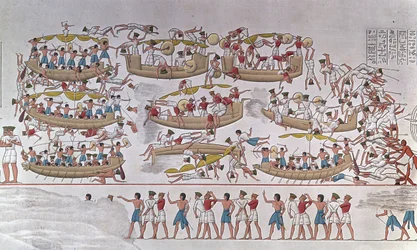 Darstellung der Schlacht im Nildelta zwischen den Armeen Ramses