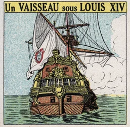 Schiffe und Schiffe: ein Schiff unter Ludwig XIV. (1638-1715). Anonyme Illustration von 1925. Private Sammlung.