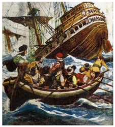 Untergang der Petrel. Illustration aus "Abenteuer von Morgan dem Piraten" 1908