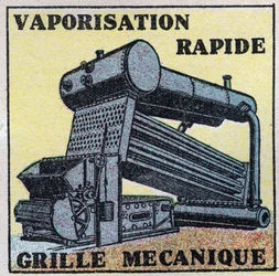 Dampferzeuger: Mechanisches Gitter zur automatischen Beschickung eines Kessels. Anonyme Illustration von 1925. Private Sammlung.