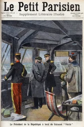 Der Präsident der Republik Armand Fallieres (1841-1931) an Bord des Panzerschiffs „Verite“. In „Le Petit Parisien“ am 26.07.1908