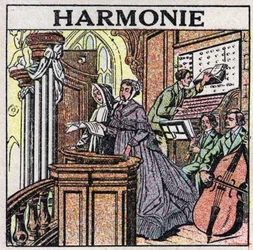 Die Kunst der Klänge: Harmonie. Sänger und Musiker in einer Kirche.
