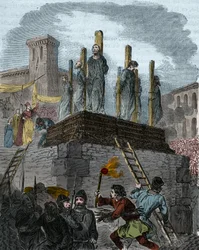 Der Fall der Häretiker von Orléans: Kanoniker wurden 1022 in Orléans wegen Häresie zum Scheiterhaufen verurteilt. (Erster Scheiterhaufen in der Geschichte des Kampfes gegen die Häresie im Westen unter der Herrschaft Roberts II. des Frommen (996-1031).