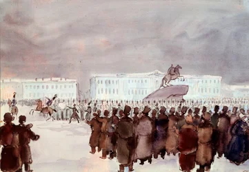 Die Menge auf dem Senatsplatz während des Dekabristenaufstands 1825