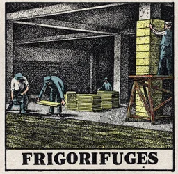 Kühlindustrie: Kühlschränke. Anonyme Illustration von 1925. Private Sammlung.