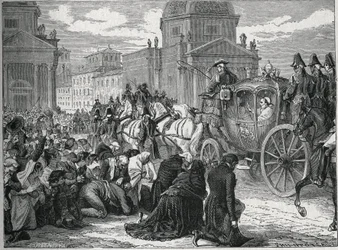 Der triumphale Einzug von Papst Pius VII. in Rom am 24. Mai 1814. Gravur des 19. Jahrhunderts. Private Sammlung