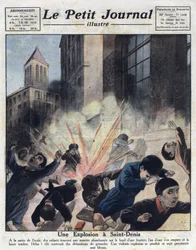 Verschiedene Fakten: Eine Explosion, verursacht durch Granatendetonatoren in einer verlassenen Tasche, mit der Kinder nach dem Verlassen einer Schule in Saint Denis spielten. Illustration aus „Le petit journal illustrious“ vom 23.10.1921. Private Sammlung