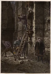 Religionskriege - Ikonoklasmus - Zerstörung heiliger Objekte durch Ketzer (Protestanten) im 16. Jahrhundert in Frankreich - Ketzende Ikonoklasten in Frankreich - Ikonoklastischer Zorn - Protestanten zerstören Bilder von Maria und dem Christkind - Gravur au