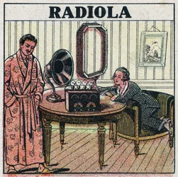 Drahtlose Telefonie: Radiola-Radio. Anonyme Illustration von 1925. Private Sammlung.