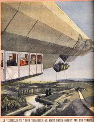 Zeppelin VII für Reisende, der gerade durch einen Sturm zerstört wurde. Gravur in „Le petit parisien“ am 10.07.1910. Private Sammlung.